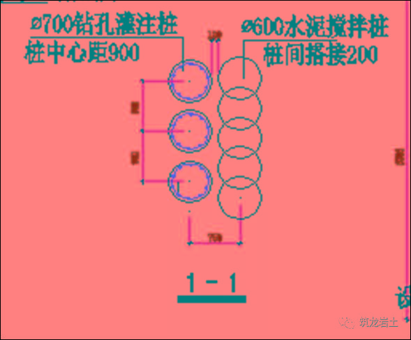 圍護牆為排樁式(鑽孔灌注樁)圍護牆為排樁式(素砼樁)圍護牆為排樁式