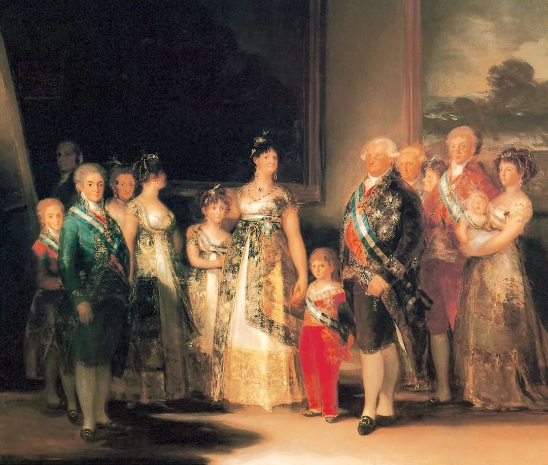 也有些很有个性的,比如戈雅画的《卡洛斯四世一家》:看拿破仑这天神