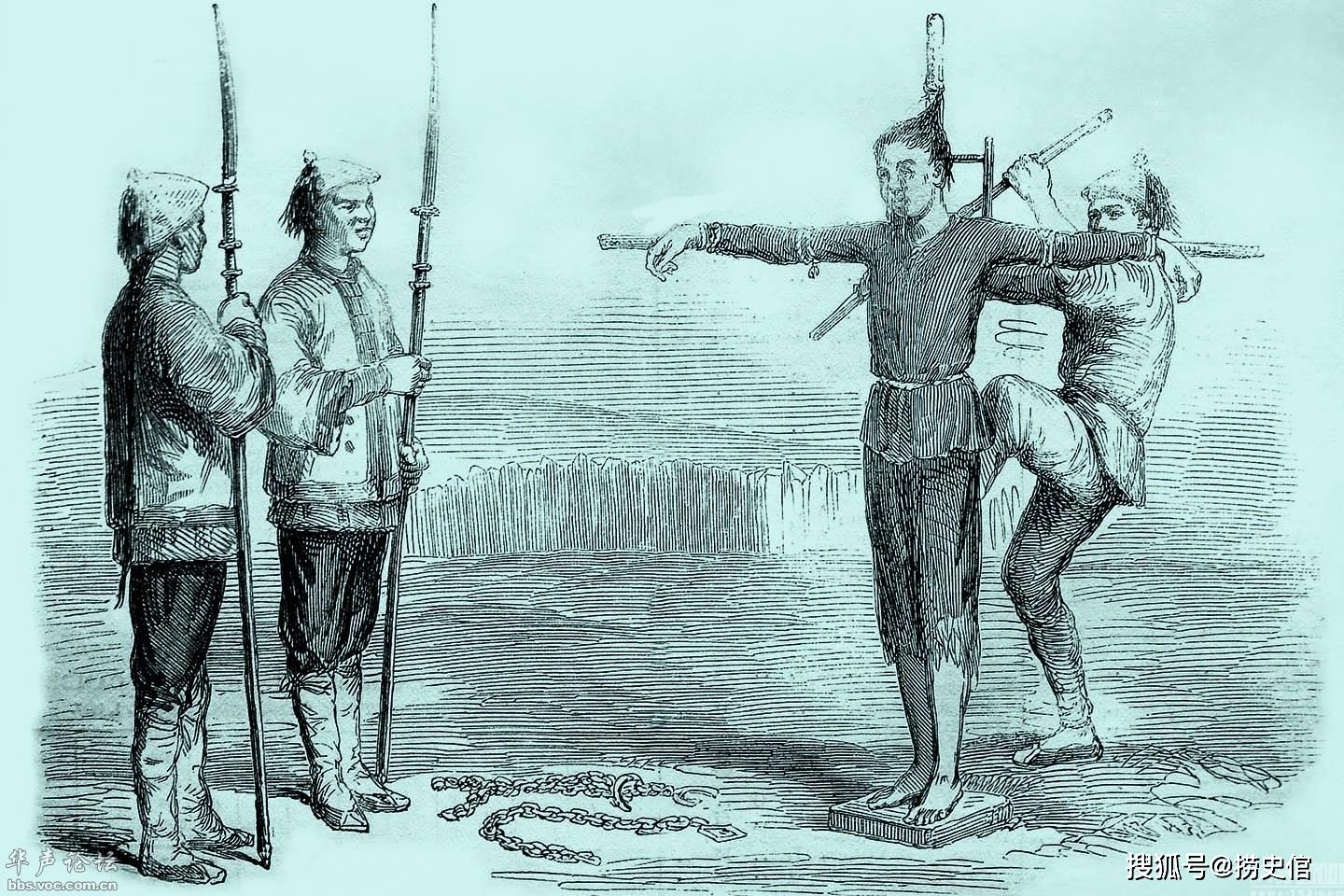 1857年4月4日刊,中国罪犯用铁环绞刑处死1857年4月18日刊,被烧毁前的