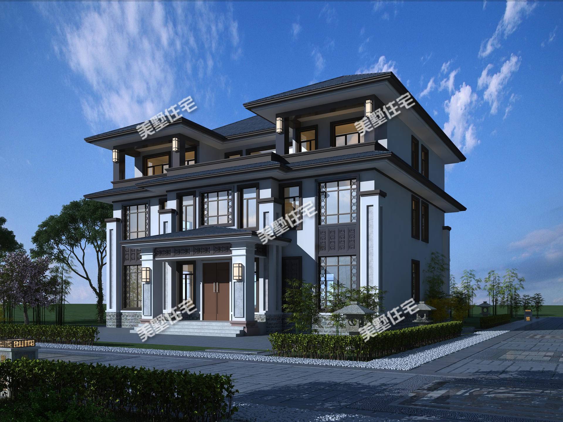 新中式的三层别墅内设挑高客厅12室霸气十足不服不行