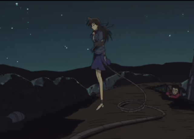 小兰比以往要柯南救,这次勇敢的跟开膛手杰克一起掉下了悬崖,没有再把