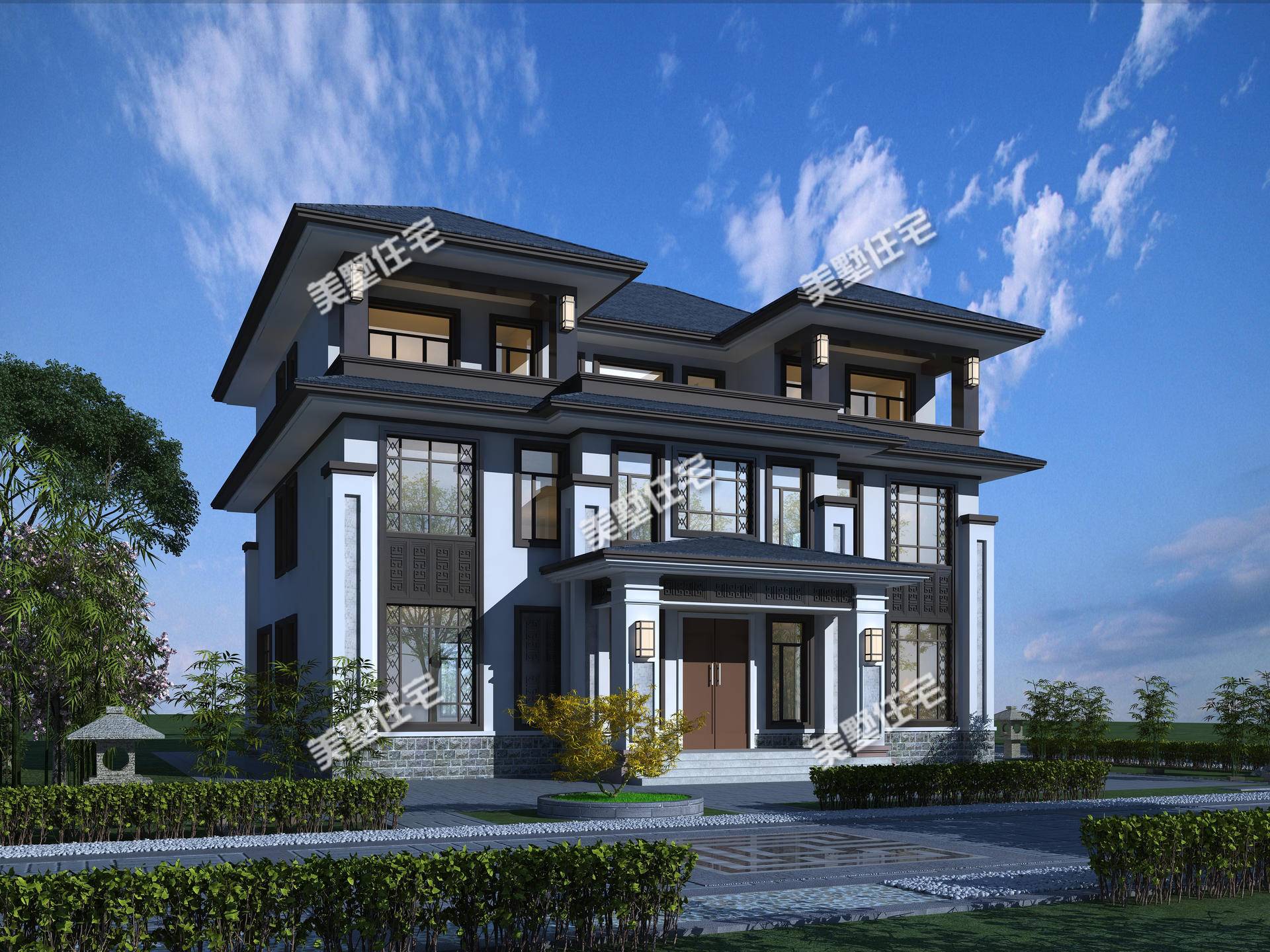 新中式的三层别墅内设挑高客厅12室霸气十足不服不行