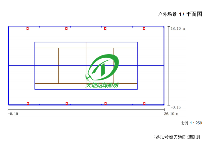 半露天网球馆平面图照明3d伪色表示图照度数值图第三部分:应用灯具及