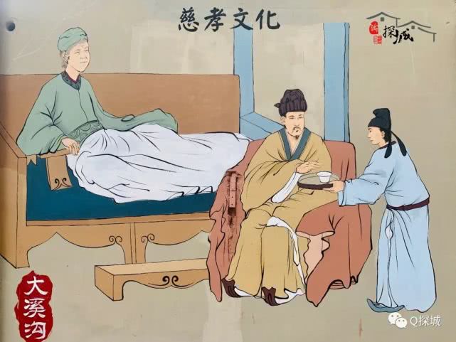 每一副图的人物都是对一个成语的刻画表现"谦卑有礼""母慈子孝""哭竹