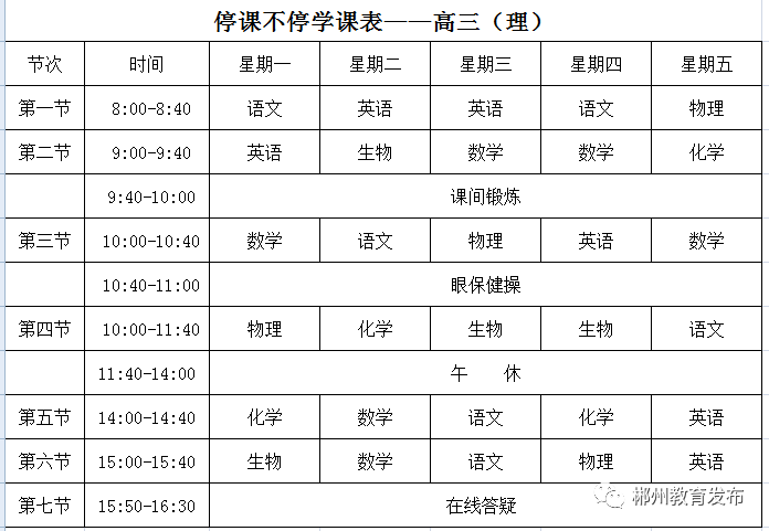 郴州市初中和高中2020什么時候開學?線上課程表已出(圖13)