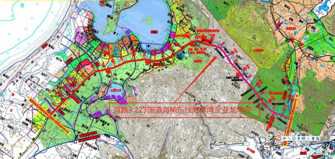 3,223国道海榆东线亚龙湾入口处至海棠湾道路整体呈东西走向,途经榆亚