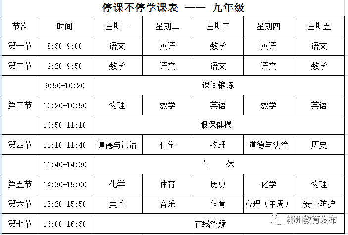 郴州市初中和高中2020什么時候開學?線上課程表已出(圖7)