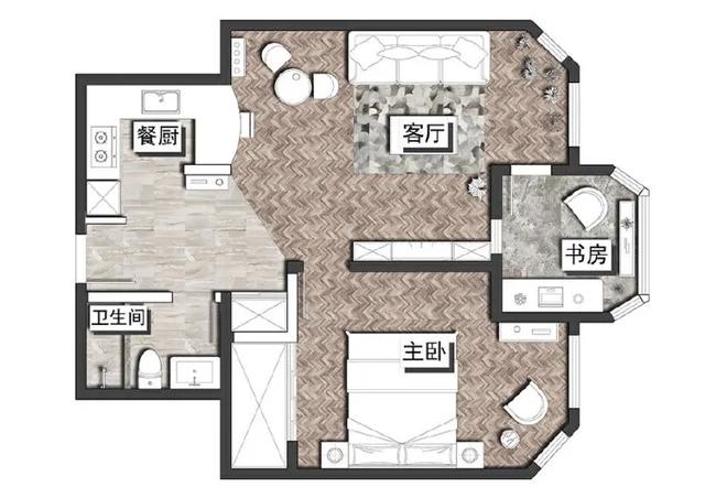 70㎡小戶型,戶型方正 間房,u型廚房大空間,質感清新一見鍾情