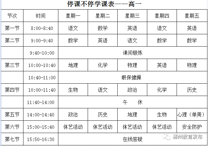 郴州市初中和高中2020什么時候開學?線上課程表已出(圖10)