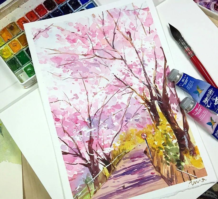 【一起画水彩】樱花绚烂,等你归来