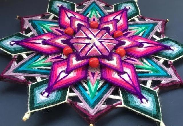 精美印第安上帝之眼几根彩线就能做绕线手工曼陀罗挂饰附教程