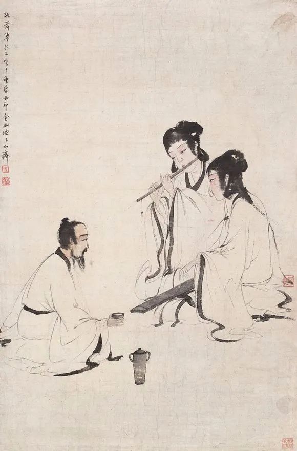 历代古画中的女士抚琴美图——且调素琴留芳华_扇面