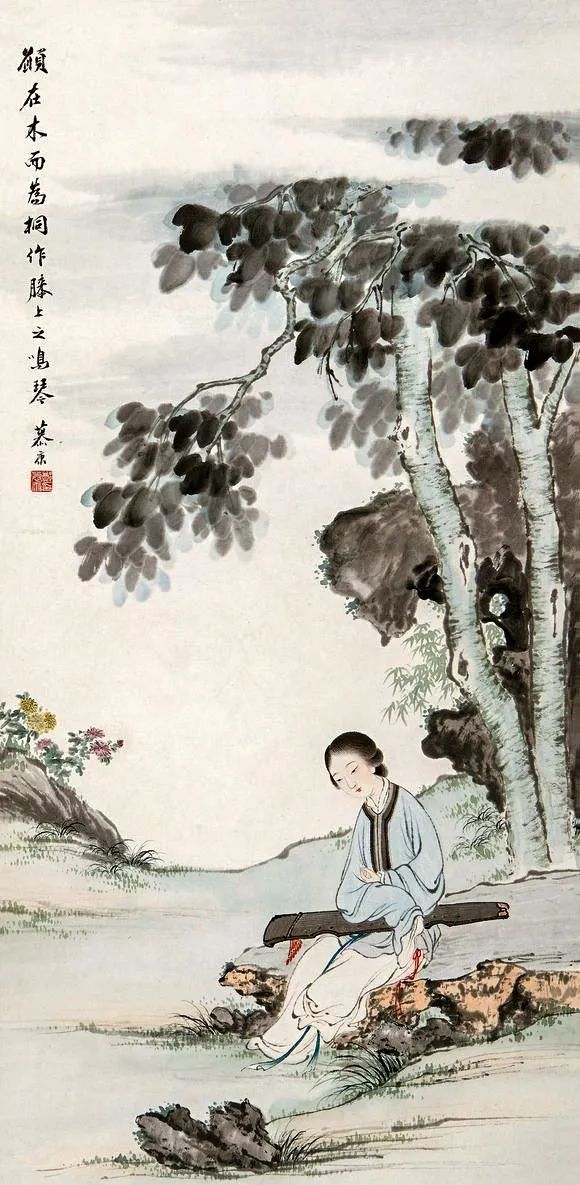 历代古画中的女士抚琴美图且调素琴留芳华