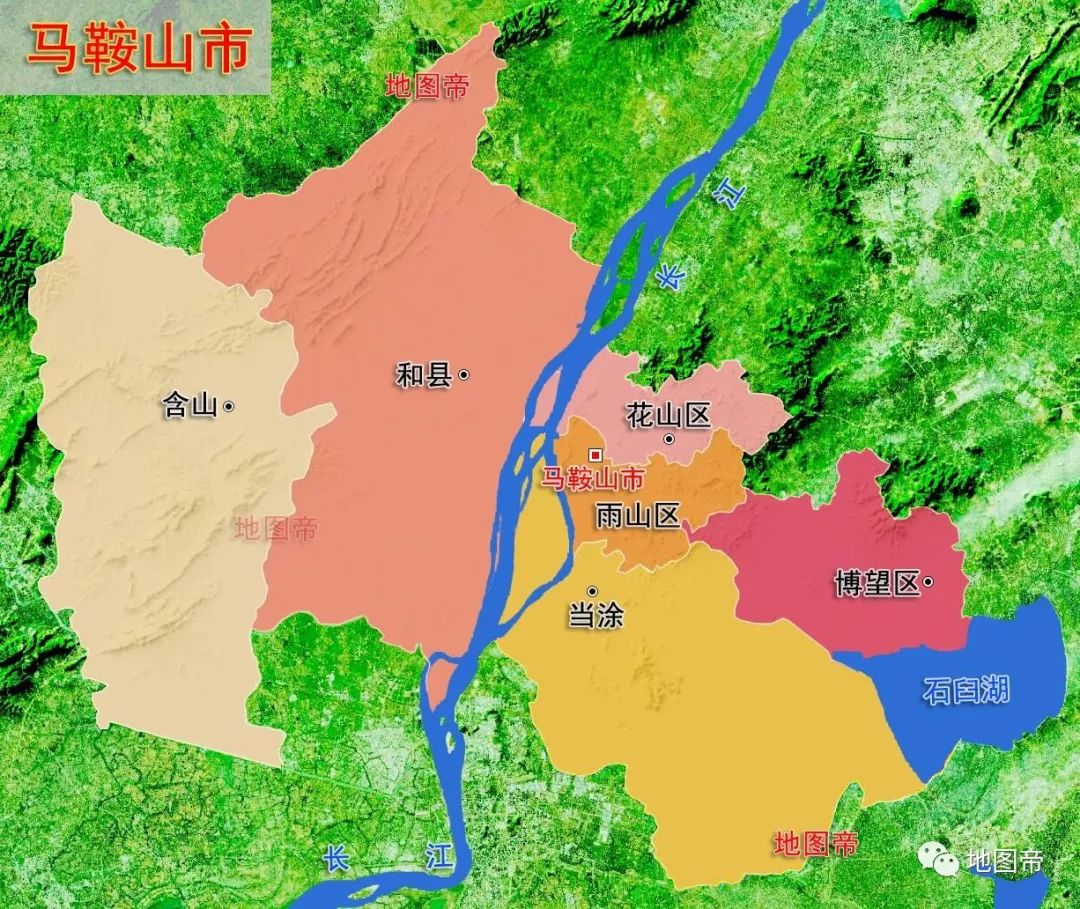 横跨长江两侧的马鞍山市其实并不大,辖3个区3县,长江东岸的是当涂县