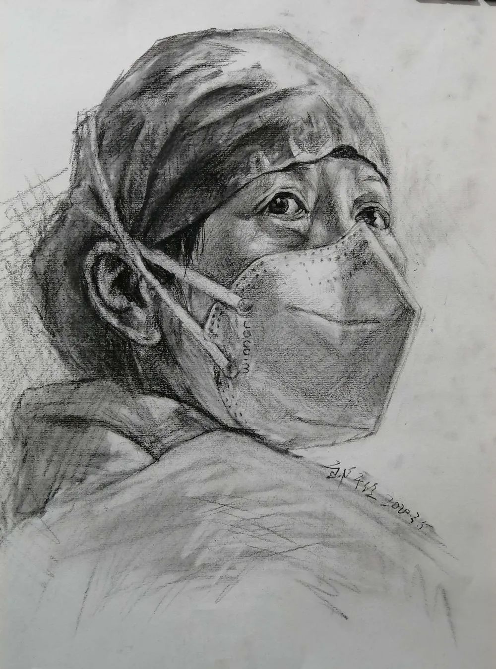 稿 任秋丽(高三学生)《无名英雄》创稿 姚琪(高二学生)《隐形》素描