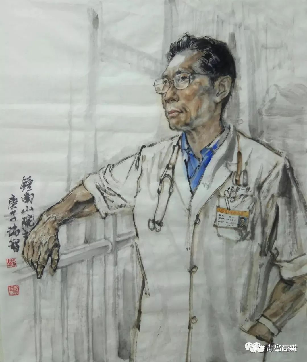 孟瑞智《锺南山》国画李军《国士无双》国画王东方《抗击疫情 义不容