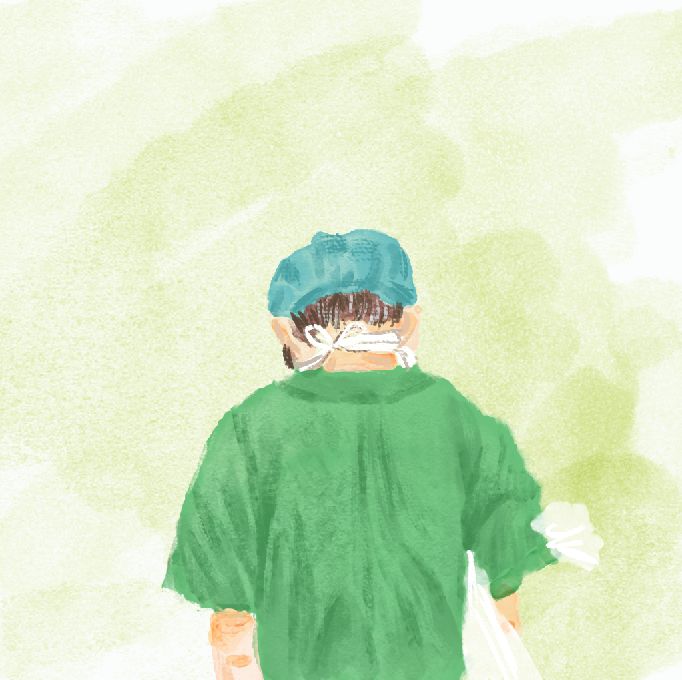 笔下的背影,是父爱如山纵是危险重重,依然大步向前洁白的防护服下