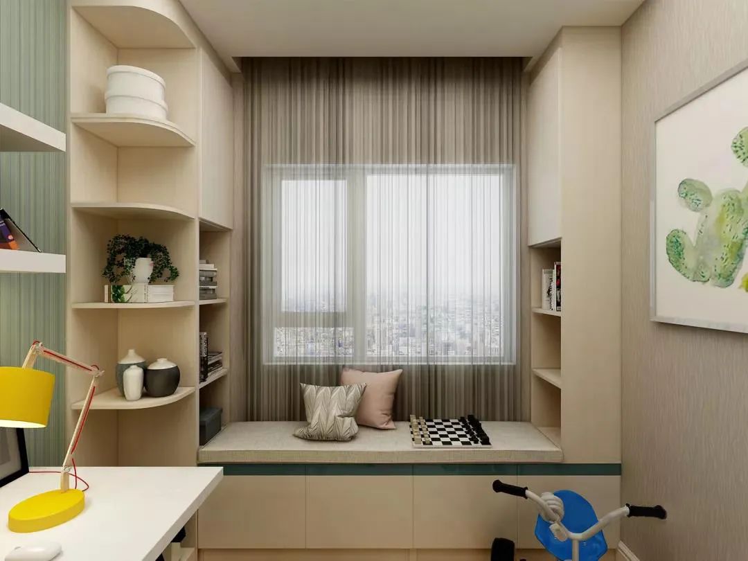 u型飘窗书柜在客厅中瞬间提升空间格调,书香韵味十足,文艺范儿.