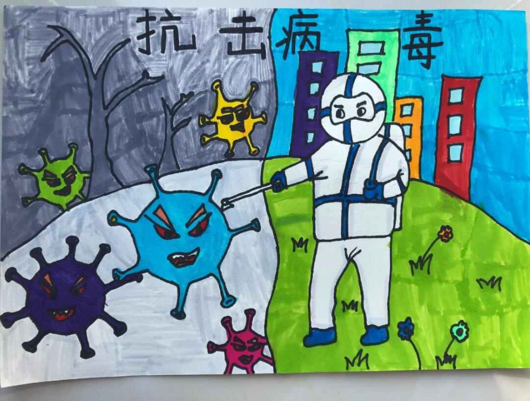 小学二年级抗疫情的画图片