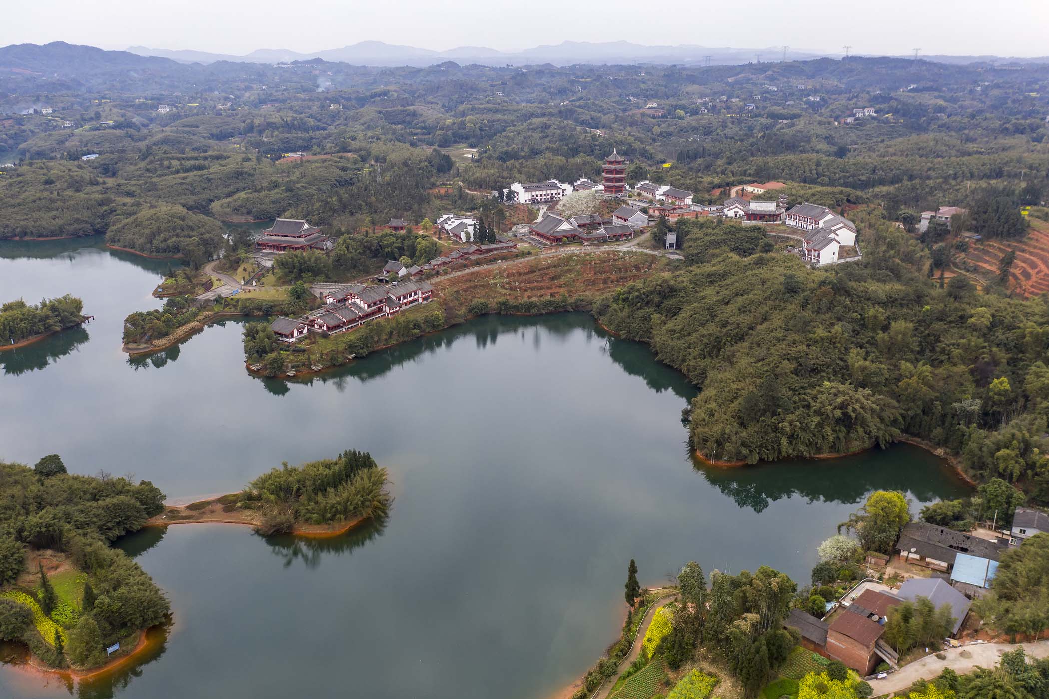 四川泸州:湖区春色醉美游客 茶园美如大地指纹