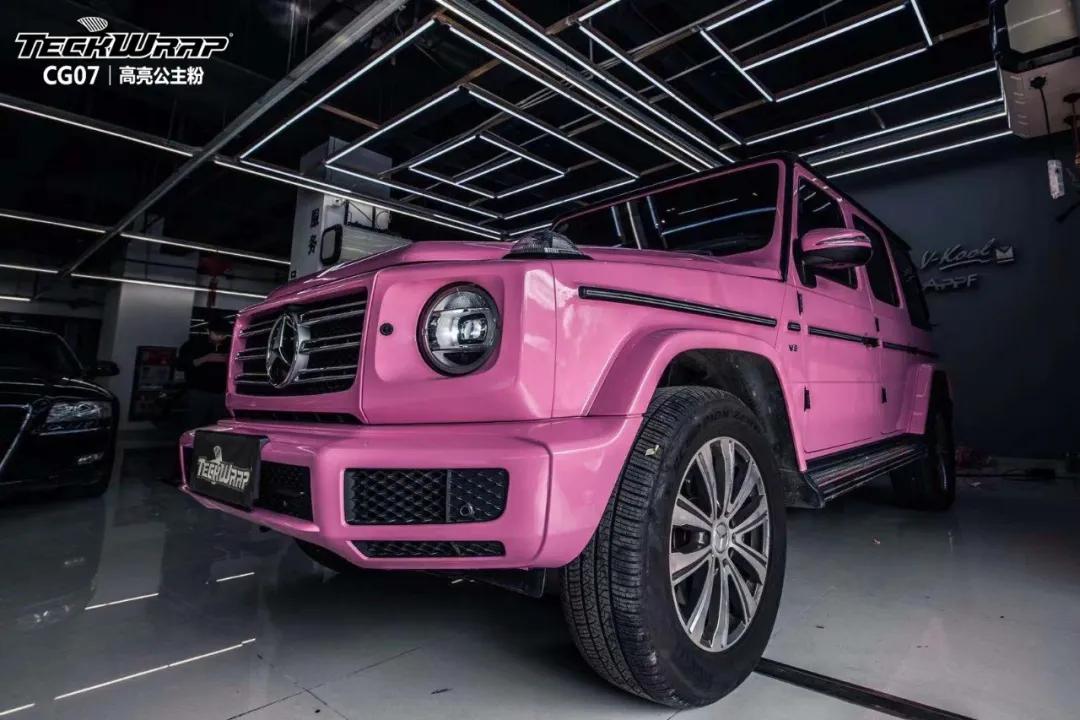奔驰g的粉色马甲线秃鹰车身膜cg07高亮公主粉最撩人