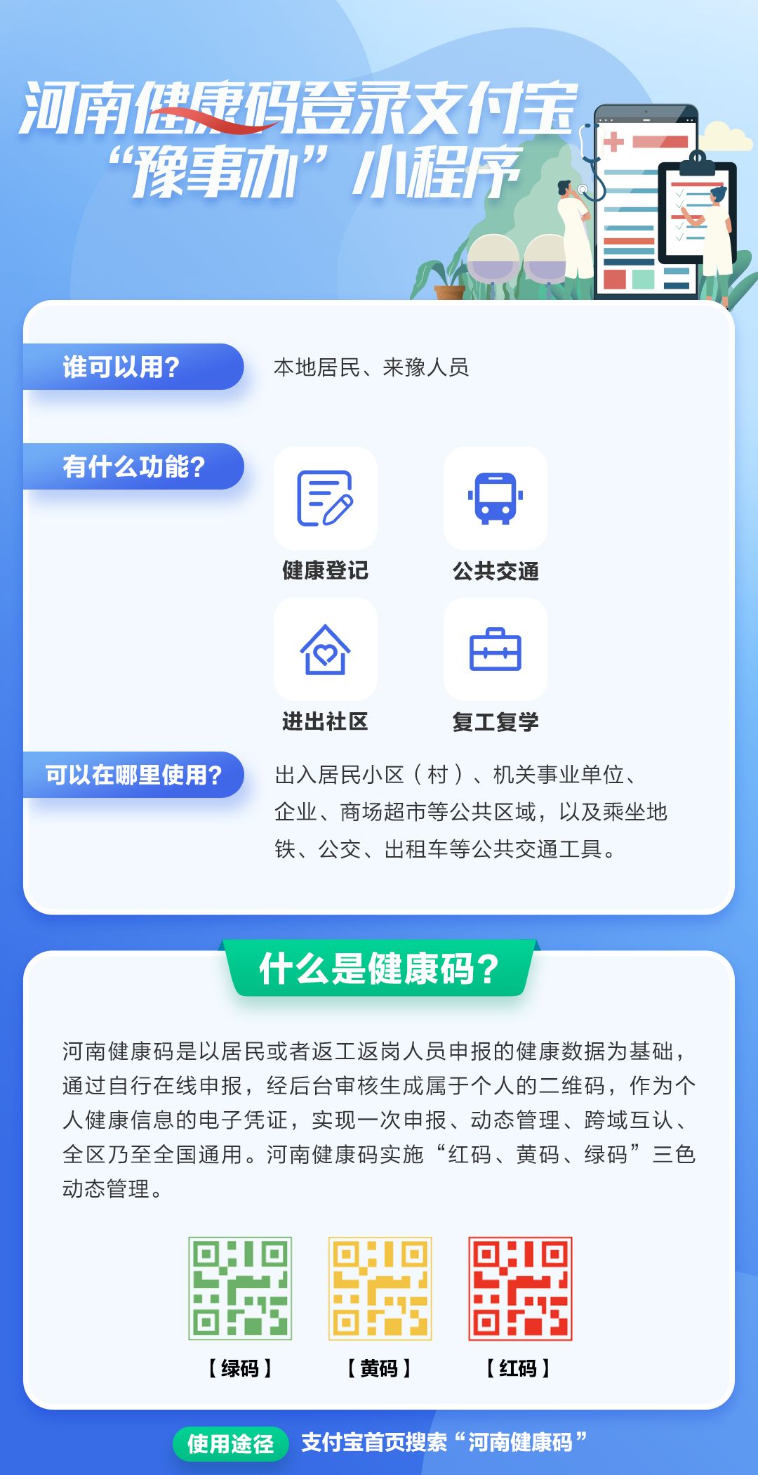 河南健康码使用非常简单,用户可通过全省政务服务平台移动端"豫事办"