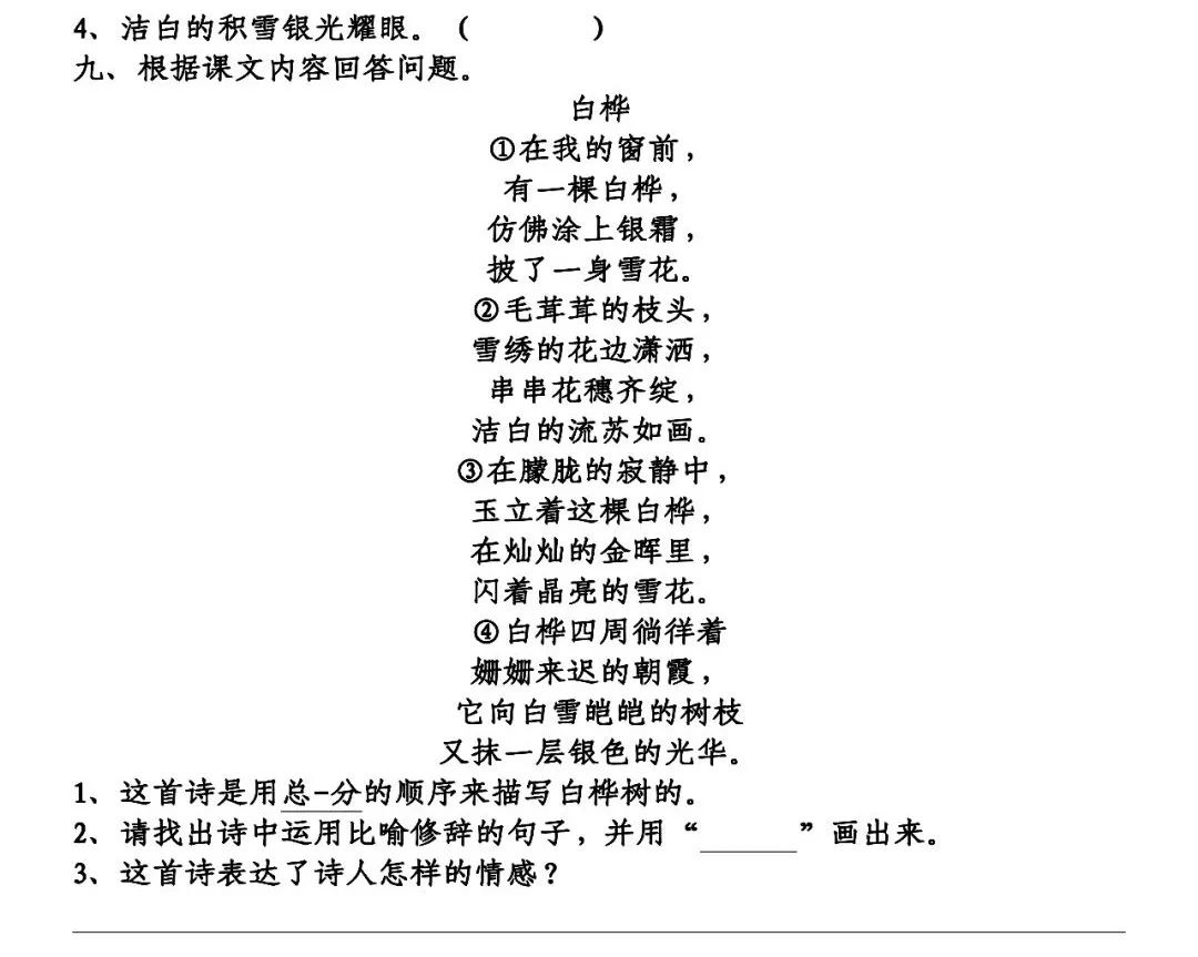 四年級下冊第11課《白樺》同步練習2份_詞語