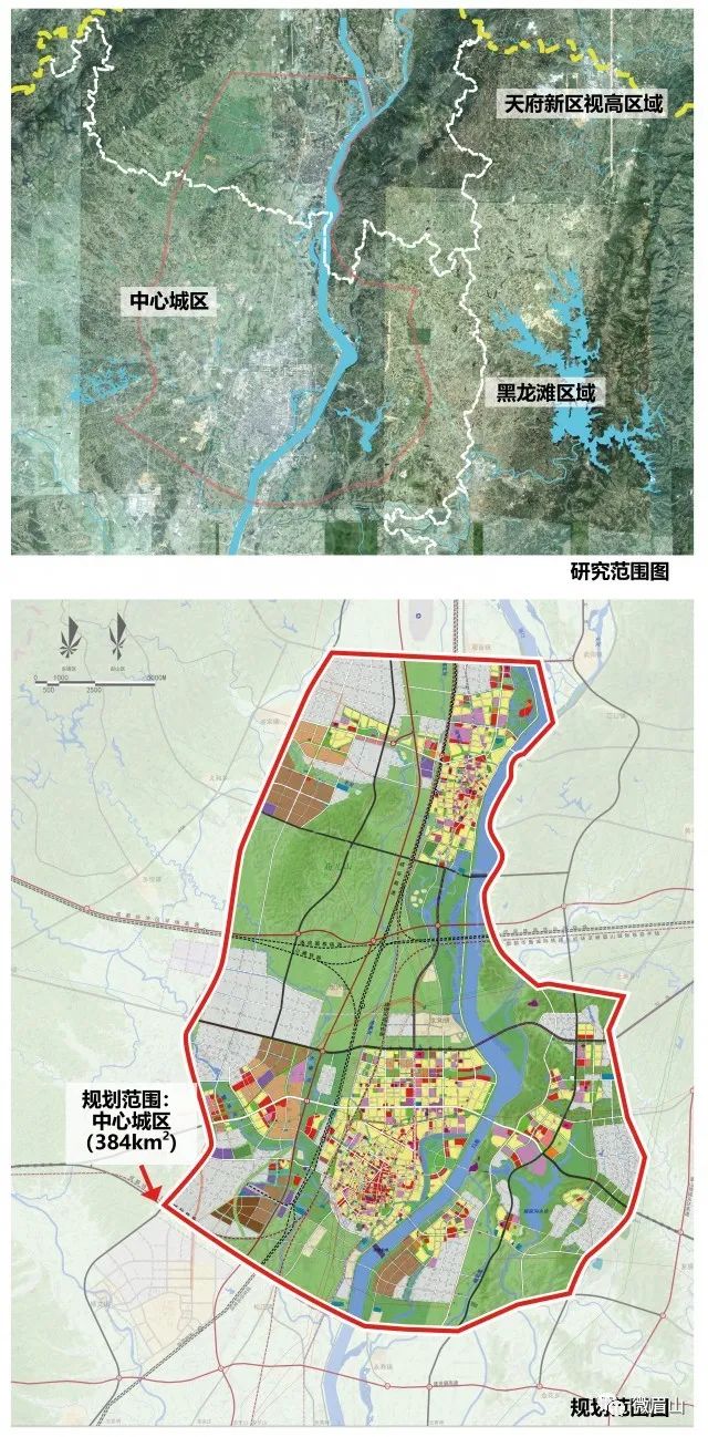 規劃範圍為中心城區(含東坡城區與彭山城區),面積約為384平方公里