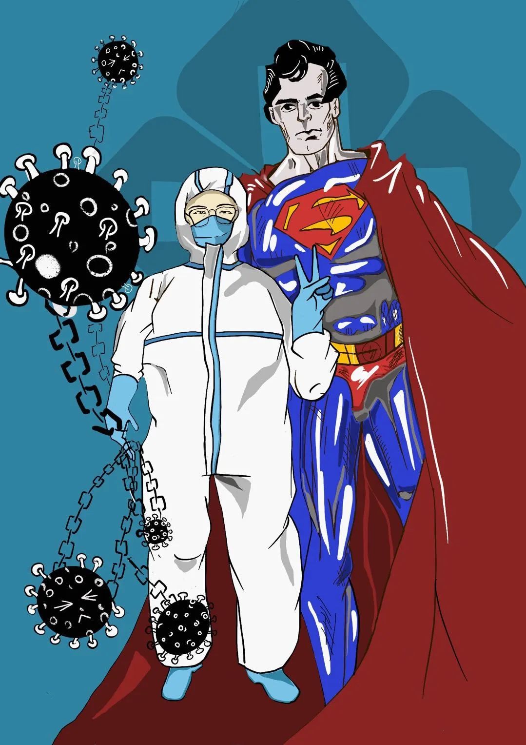 主要想表达的内容是在这次的抗击疫情中白衣天使们是超人,同时也应该