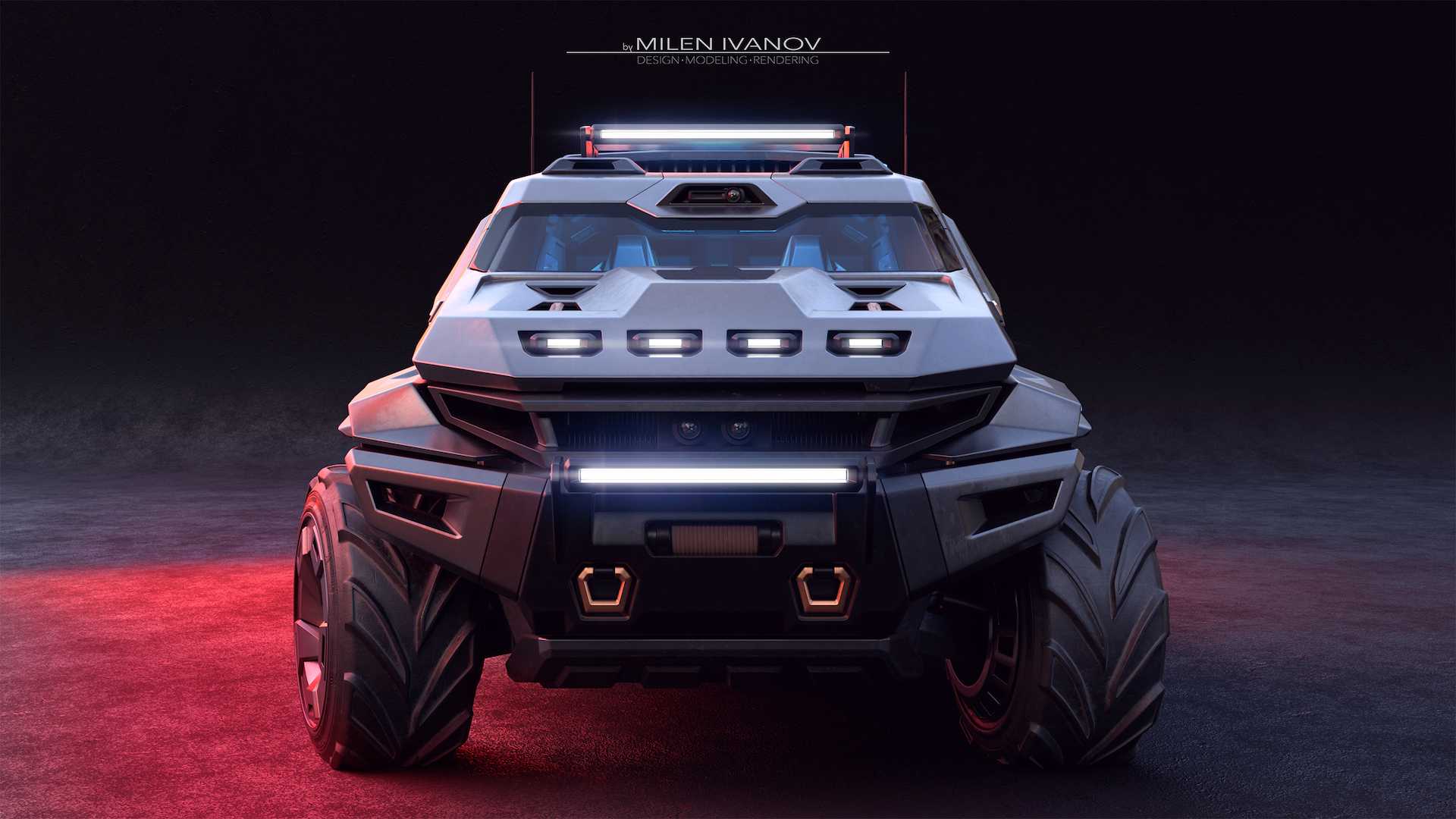 疯狂的装甲车suv概念效果图被设定是一款2000马力的混动越野车