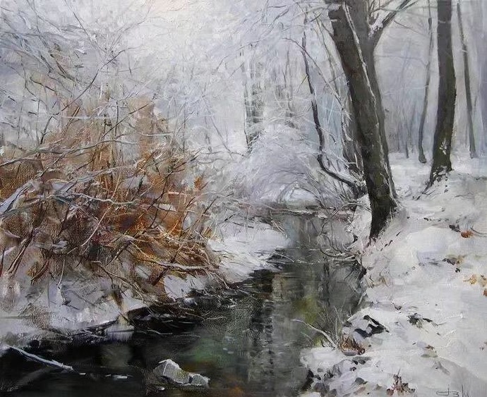 俄罗斯艺术家hvitaly.malykh 笔触油画 风景油画选欣赏 雪景系列