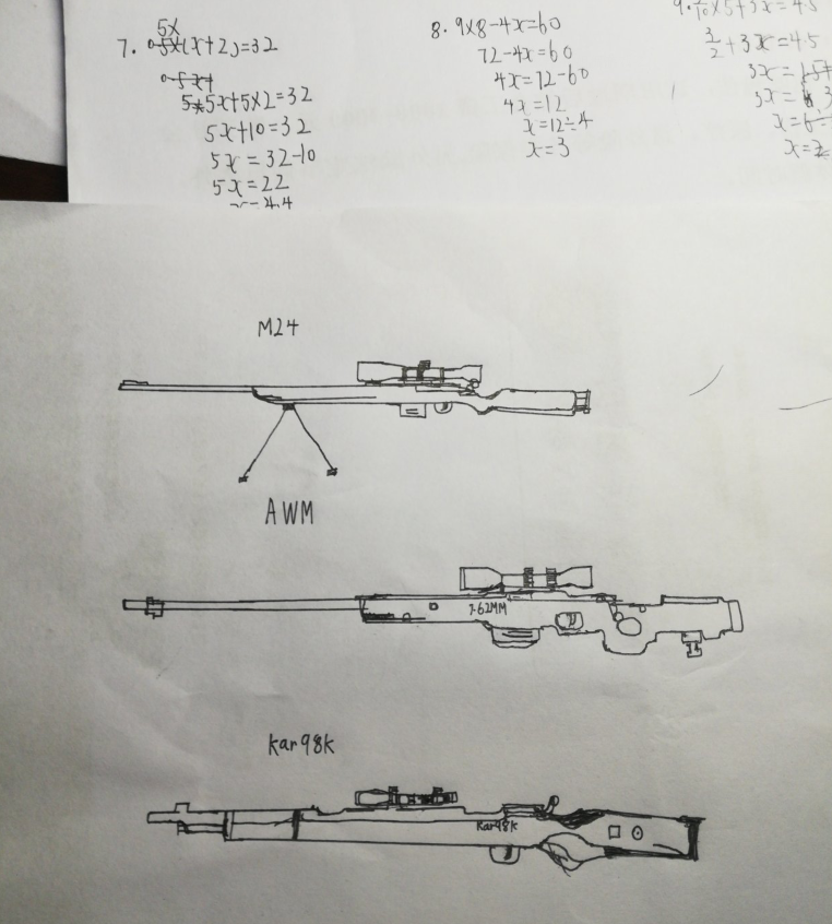 98k狙击步枪素描图片