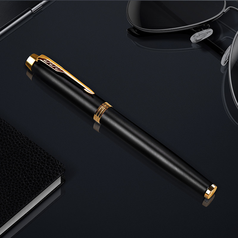 arker派克钢笔大都会磨砂纯黑丽雅金夹墨水笔套装