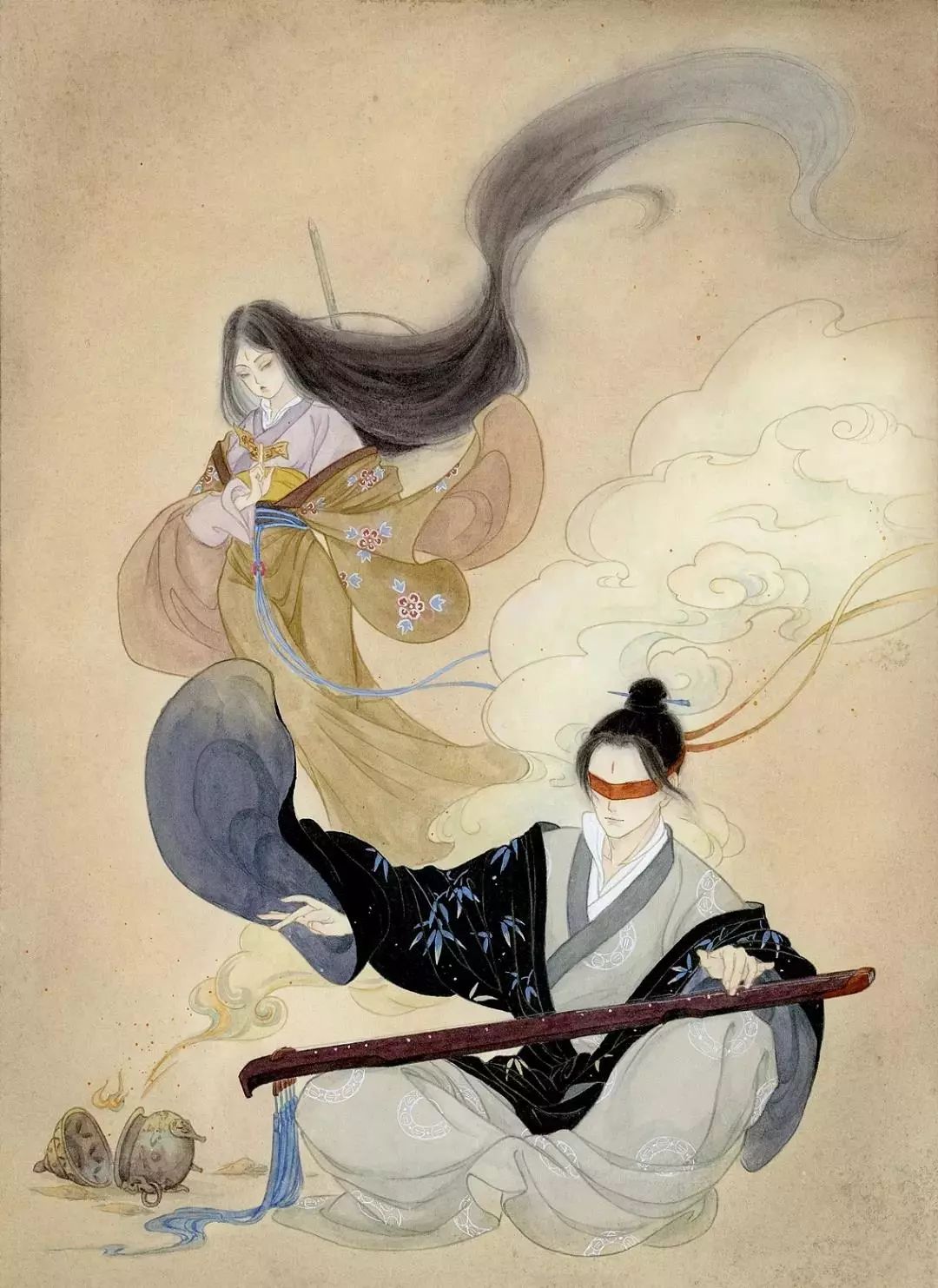 她的水彩插画诠释了什么叫神仙画画,极致的古韵之美!_昙花