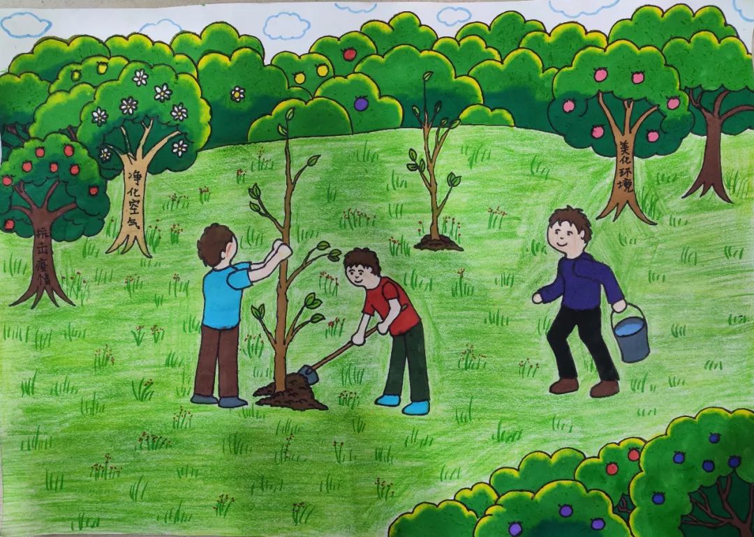 植树造林绘画高中图片