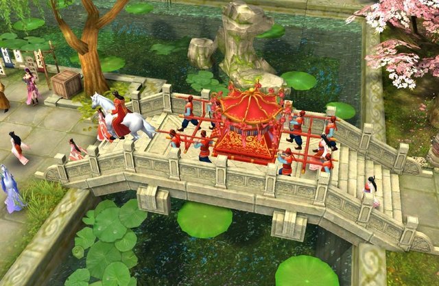 人物的形象建模还是非常好看的,而且婚礼中也增加了传统的"八抬大轿"