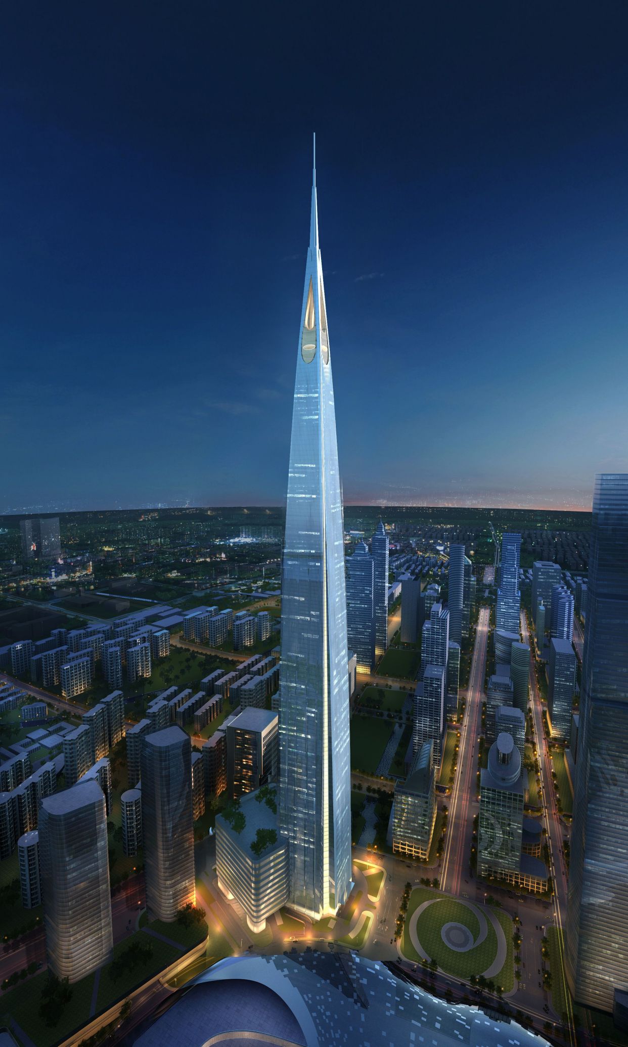 最初729米的设计图这座大楼位于城市的中心地带,从2014年就开始正式
