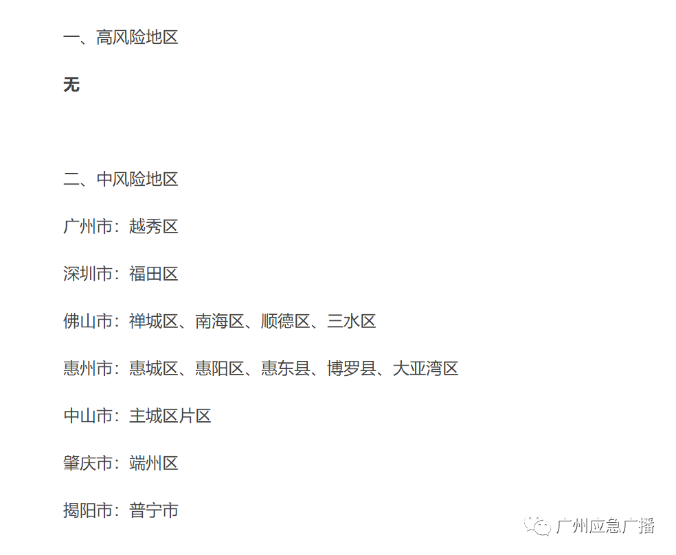 廣東省新冠肺炎疫情風險等級分區分級名單公佈!