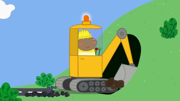 小猪佩奇公牛先生挖山洞隧道