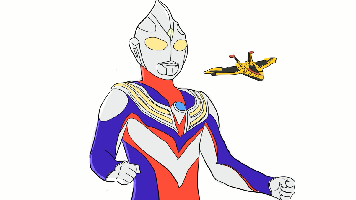 迪迦奥特曼与飞机儿童卡通简笔画