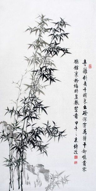 竹子国画长条图片