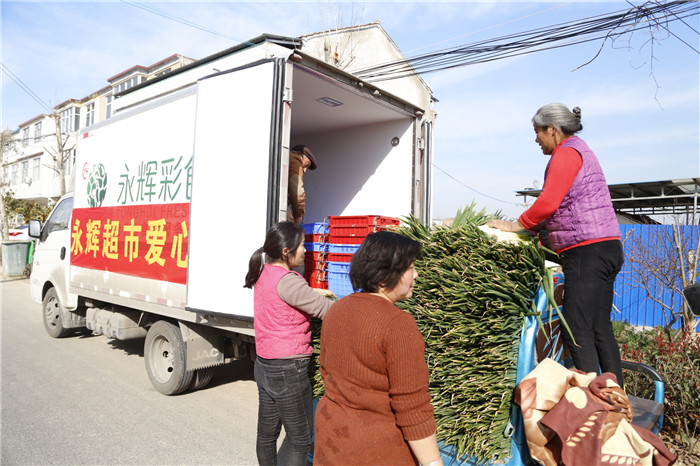 原创永辉超市爱心助农助销颍州西湖镇大葱