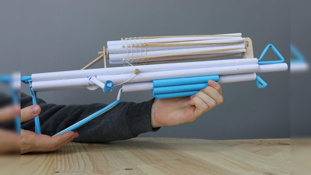 用纸制作可连发皮筋枪手工制作玩具皮筋发射器