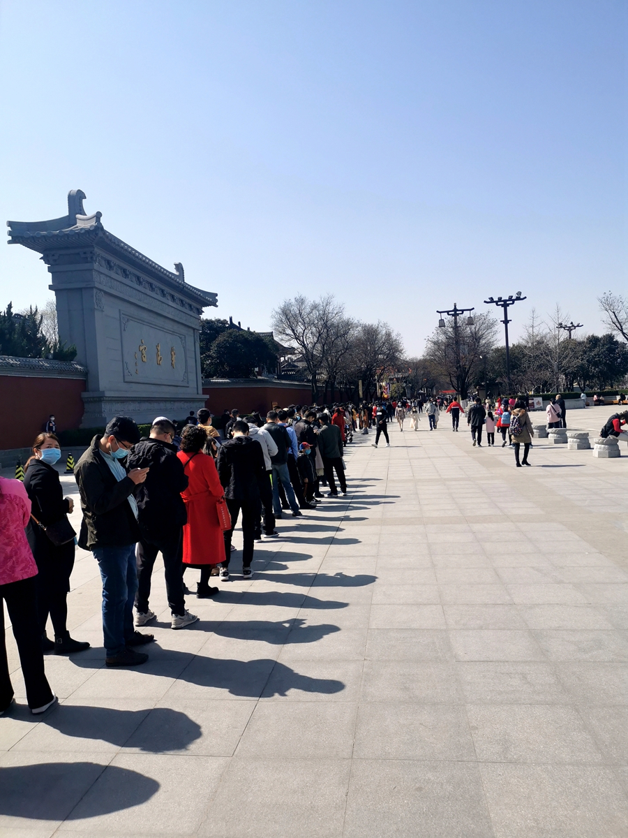 疫情也关不住西安华清池的满园春色,游客排队两百米免费入园