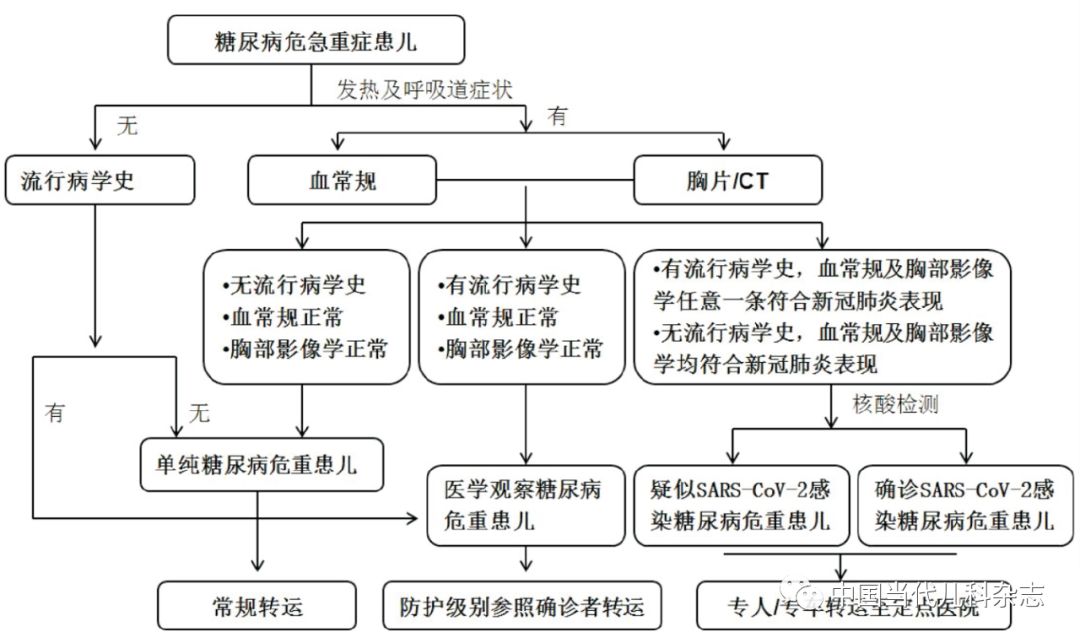 (2)疑似或確診合併sars-cov-2感染的糖尿病危急重症患者轉運流程[14]