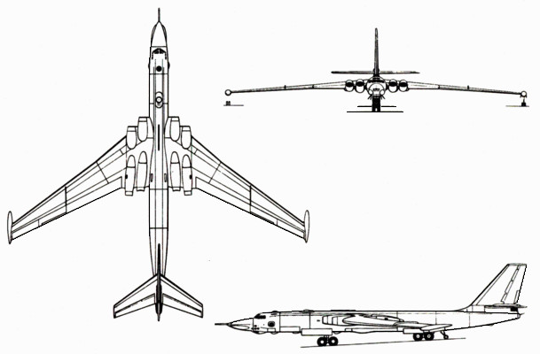 米亞-4轟炸機三視圖米亞-4轟炸機機身與其他轟炸機相比是要稍微的長