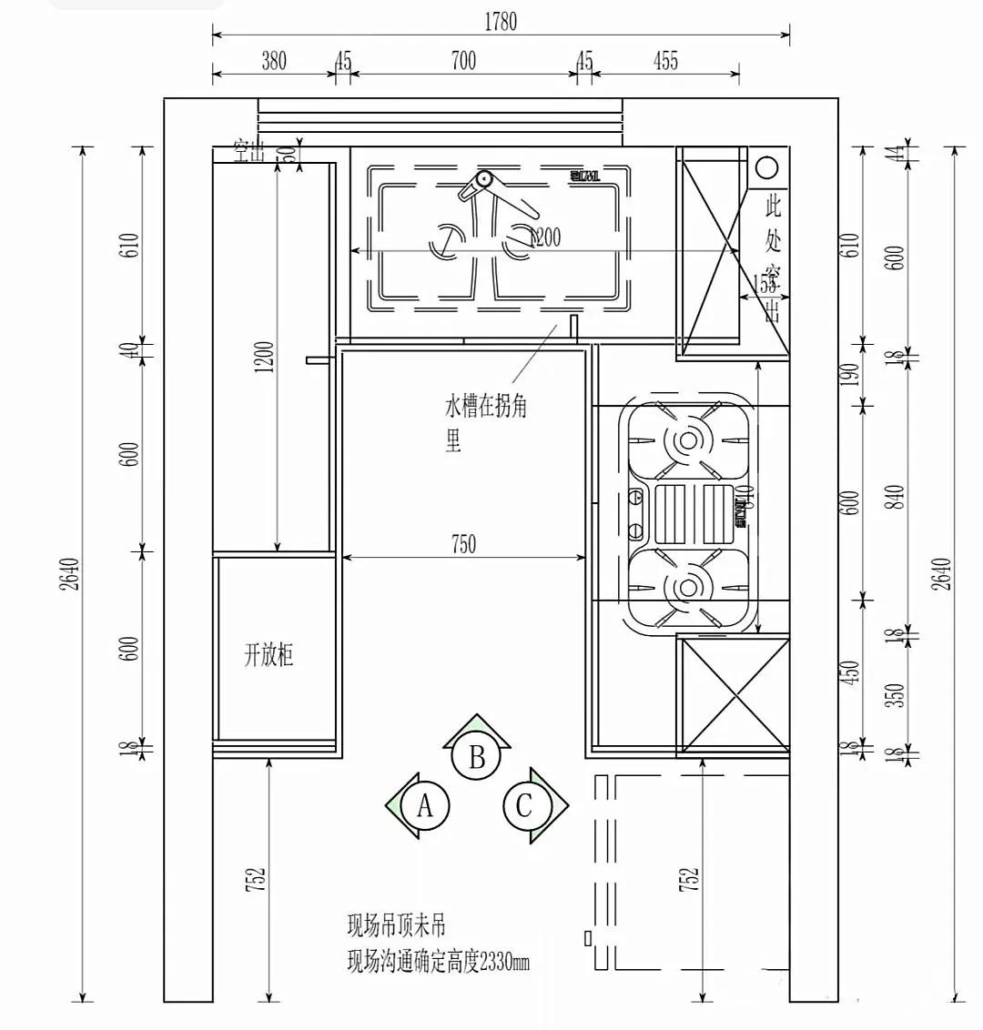 中西厨房平面图图片