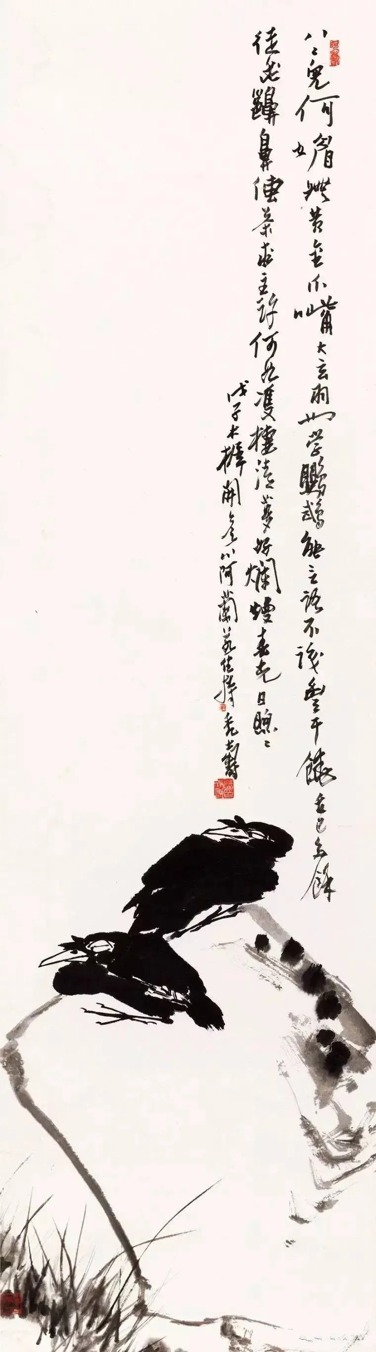 齐白石《鸲鹆樊笼图》▲清 任伯年《花鸟册》▲清 虚谷《秋月八哥贰 