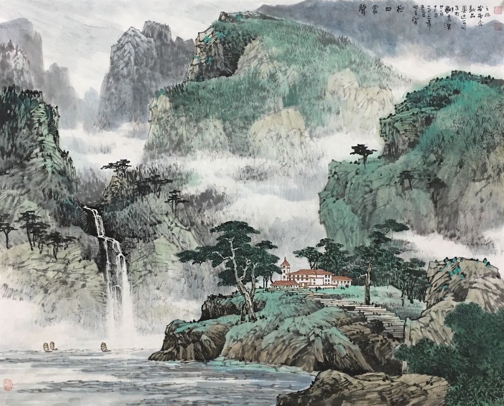 声震四极想起母亲的臂弯沃野清江拥翠锦绣山川是我家万山叠翠放舟图