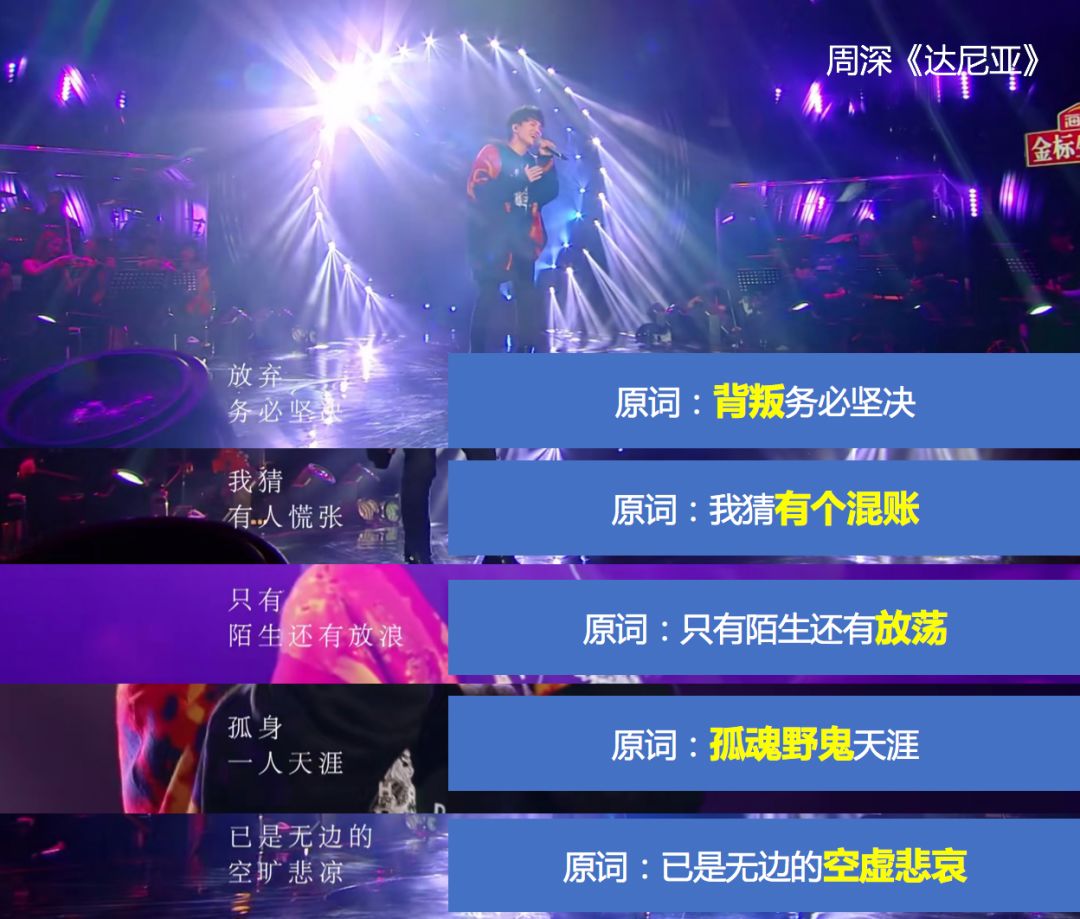 歌词改了,如周深在《歌手·当打之年》中演唱的《达尼亚》,黄龄和